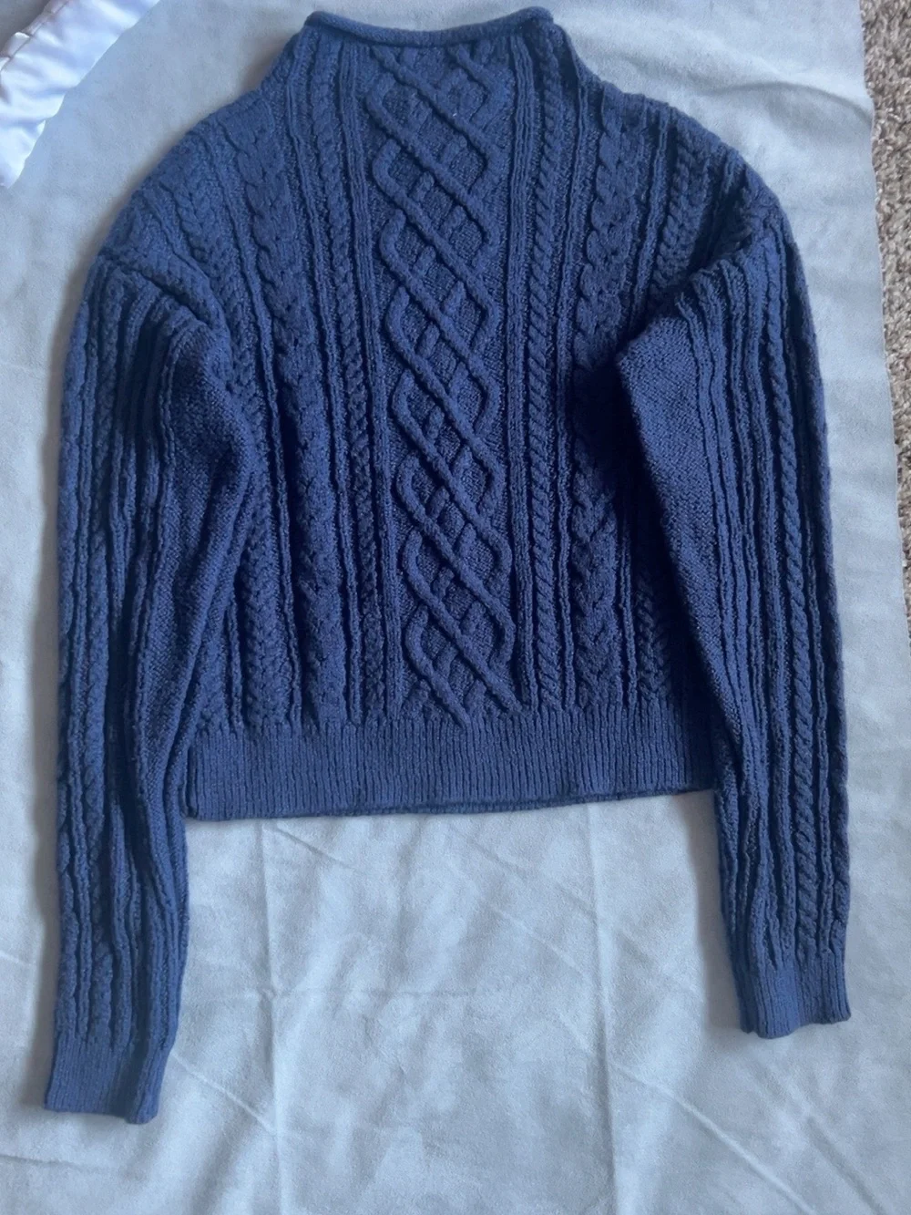 J.Crew NWOT Navy Cable Knit Mock Neck Cropped Sweater Cotton Blend XS